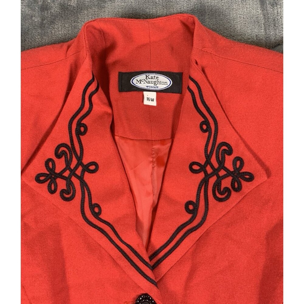 VTG Kate McNaughton Jacket Blazer Red Embroidered Wool Blend Women's Size 16W - Picture 5 of 10